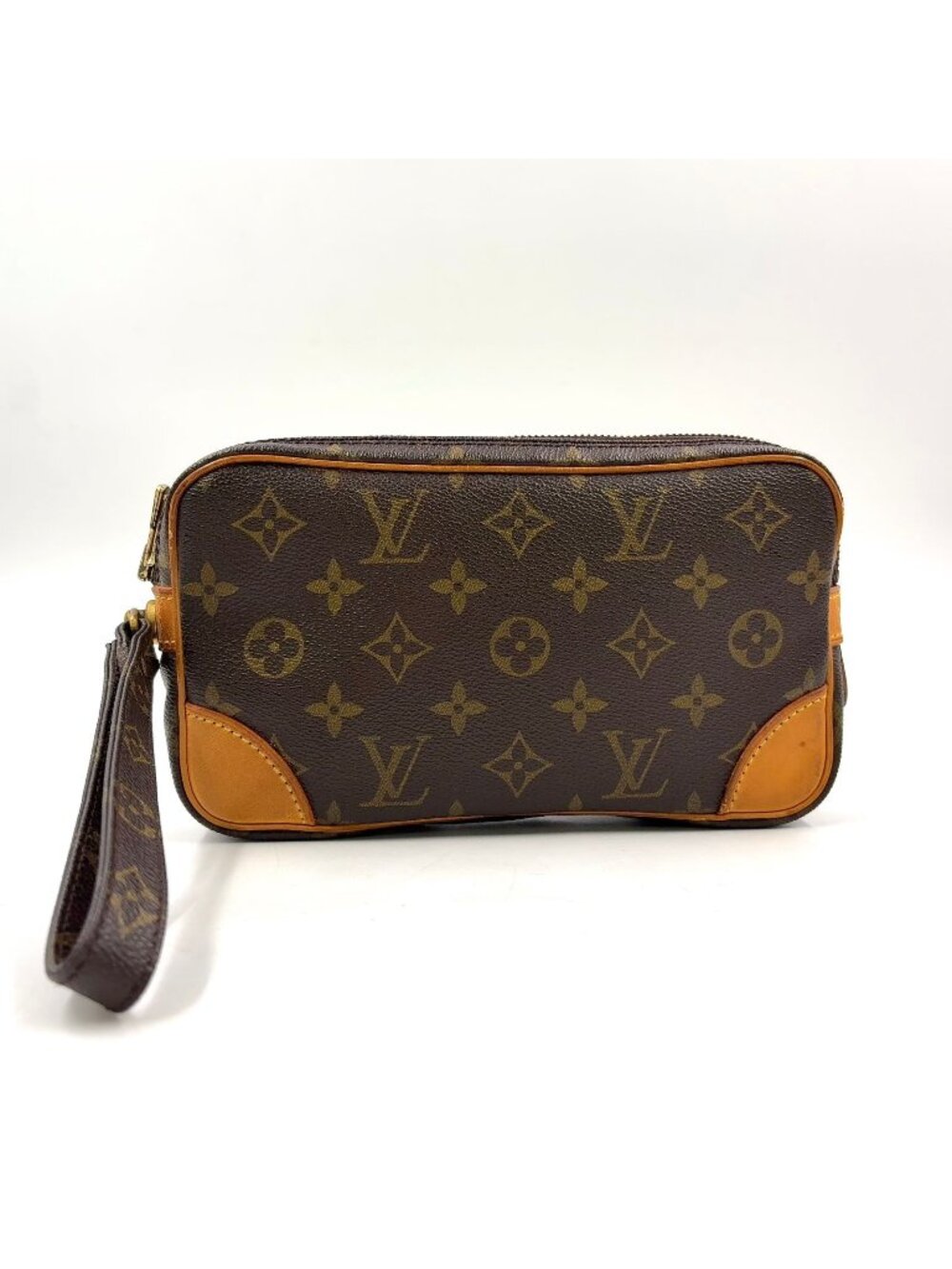 Louis Vuitton Marly Dragonne PM Monogram Leather Brown Clutch Gold